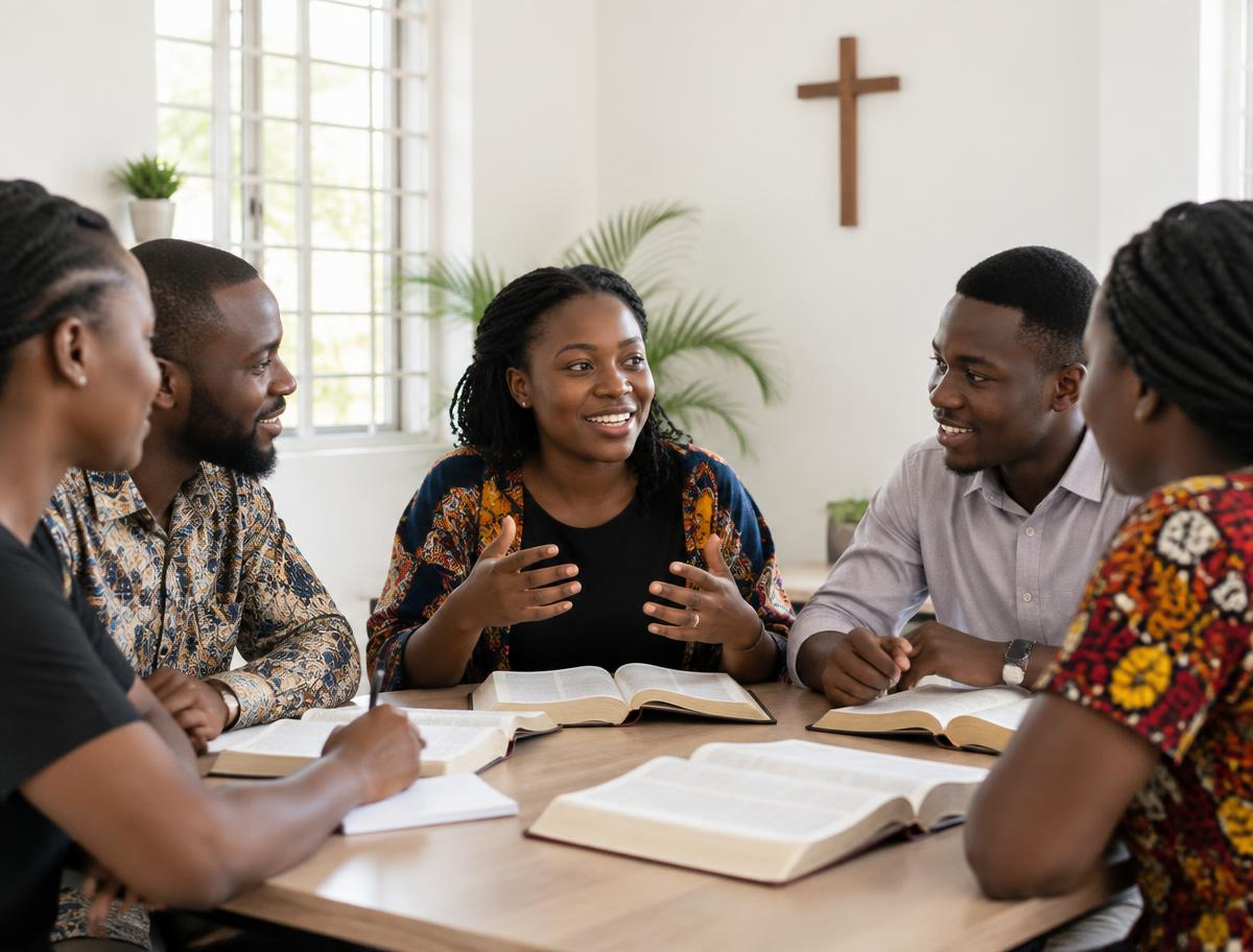 Small group studying the Bible